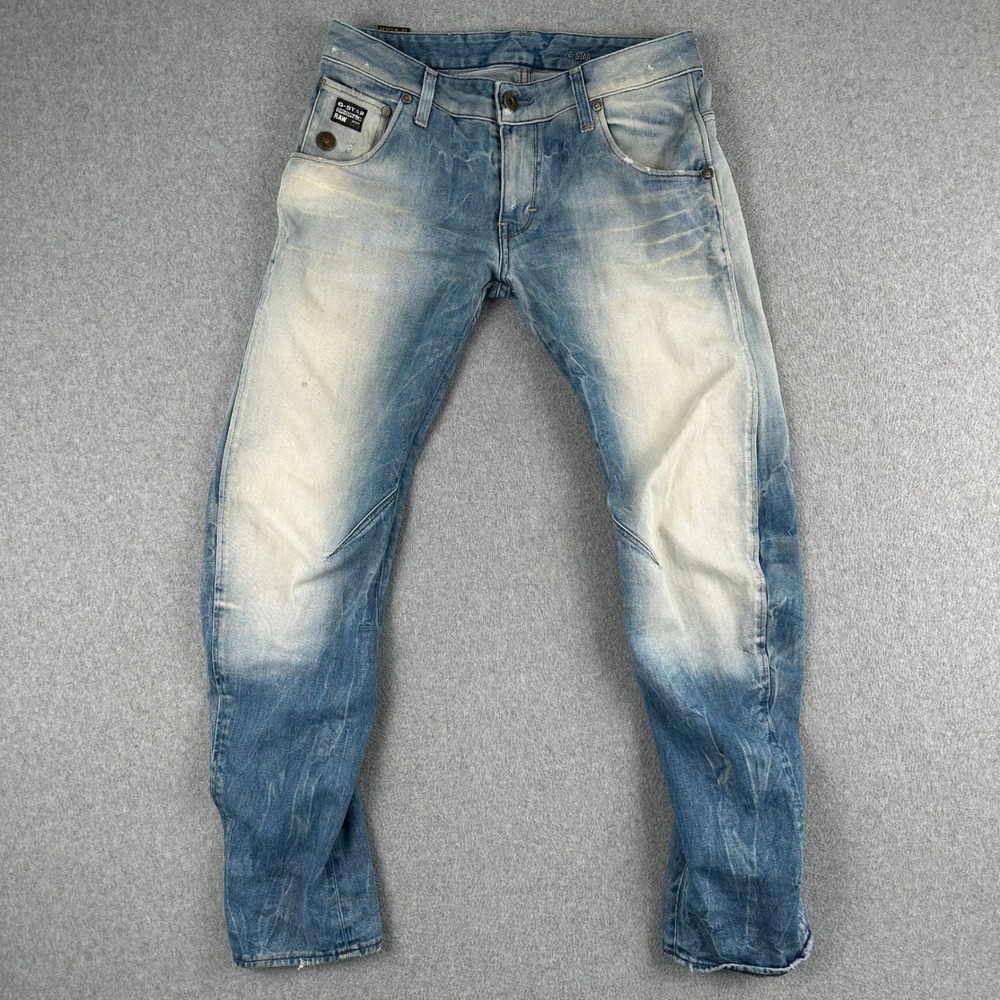 G-Star Raw Jeans Mens Blue Arc 3D Slim Distressed Fade Made in Italy Denim Pants